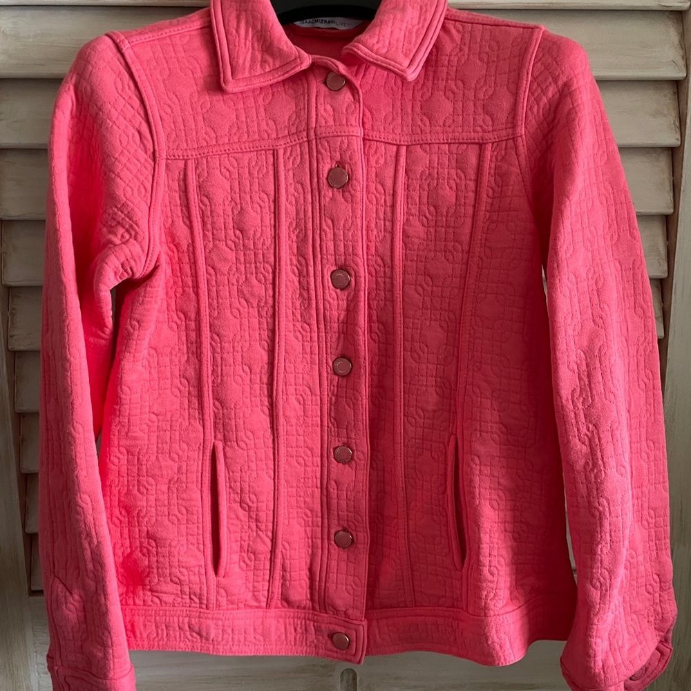 Isaac Mizrah Live Textured, Coral, Jean Jacket Style Jacket, Sz XS
